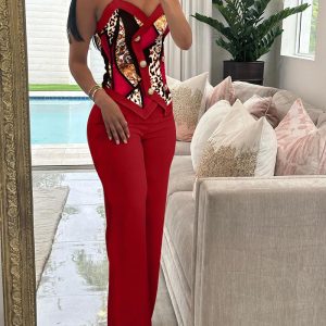 Baroque Leopard Print Cami Top & Straight Leg Pants Set, Two-piece Sets, chicme - Women's Fashion Online