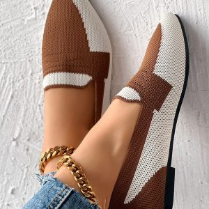 Colorblock Breathable Point Toe Slip On, Slip-on, chicme - Women's Fashion Online
