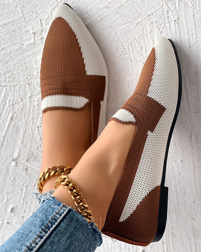 Colorblock Breathable Point Toe Slip On, Slip-on, chicme - Women's Fashion Online