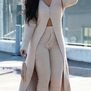 Long Sleeve Plain Urban V Neck Cardigan, Cardigans, color:As Picture|size:XXL, Stylewe