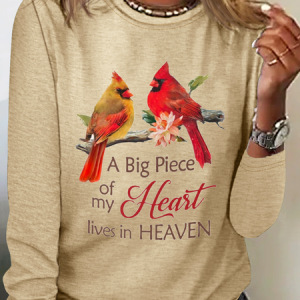 Women‘s A Big Piece Of My Heart Simple Regular Fit Crew Neck Long Sleeve Shirt, Long sleeves, Lilicloth.com