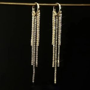 Rhinestone Tassel Design Hoop Earrings, Earrings, chicme - Women's Fashion Online