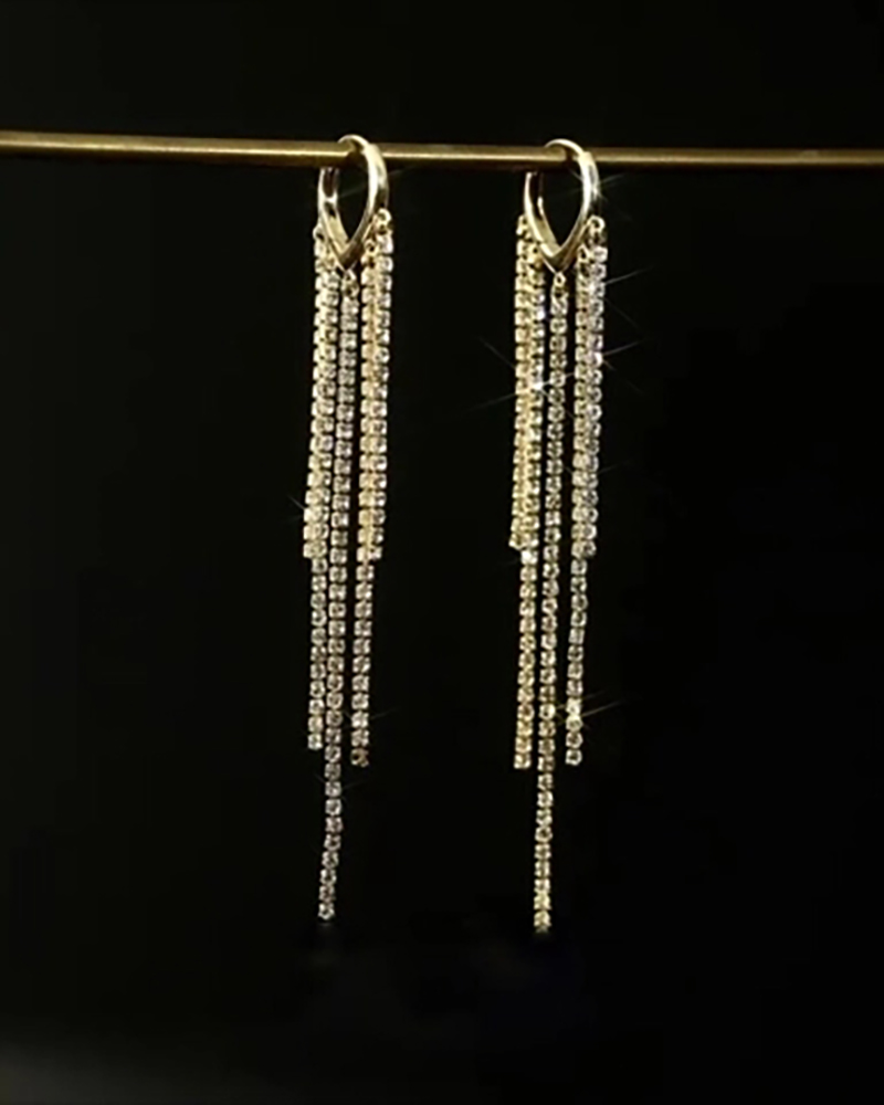 Rhinestone Tassel Design Hoop Earrings, Earrings, chicme - Women's Fashion Online