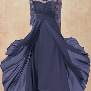 Women Plain Crew Neck Half Sleeve Comfy Casual Lace Midi Dress, Dresses, color:Purplish blue|size:XXL, Noracora