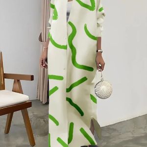 Daily Abstract Loose Shirt Collar Urban Dress, Maxi Dresses, color:Green|size:XXL, Stylewe