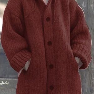 Women Wool/Knitting Plain Long Sleeve Comfy Casual Cardigan, Cardigans, color:Wine Red|size:5XL, Noracora
