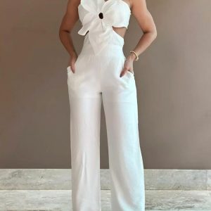 Floral Pattern Shirred Hollow Out Jumpsuit, Jumpsuits, chicme - Women's Fashion Online