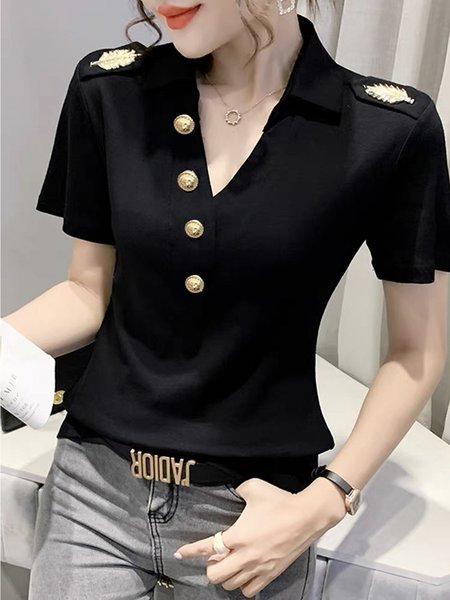 Shirt Collar Urban Tight Short Sleeve Shirt, Tees, color:Black|size:XXL, Stylewe