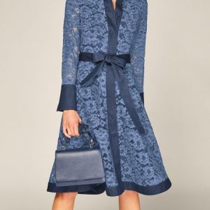 Elegant Regular Fit Shirt Collar Dress With Belt, Midi Dresses, color:Blue|size:XXL, Stylewe