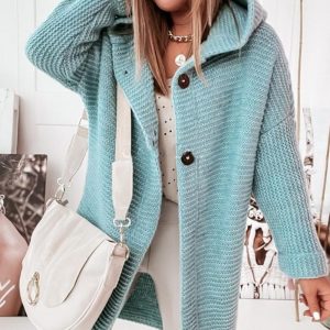 Long Sleeve Button Front Knit Hooded Cardigan, Sweaters & Cardigans, chicme - Women's Fashion Online