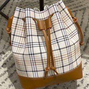 Plaid Print Drawstring Bucket Bag, Bags, chicme - Women's Fashion Online