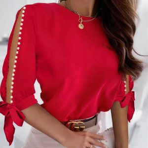 Pearls Decor Hollow Out Top, Blouses & Shirts, chicme - Women's Fashion Online
