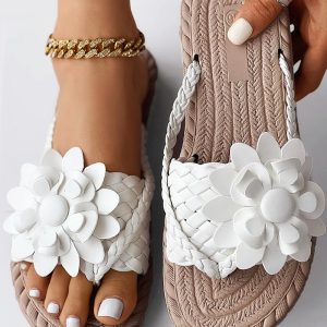 Braided Floral Pattern Toe Post Beach Flip Flops, flips flops, chicme - Women's Fashion Online