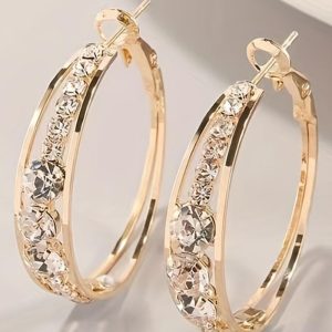 1Pair Exquisite Rhinestone Decor Large Circle Hoop Earrings, Earrings, chicme - Women's Fashion Online