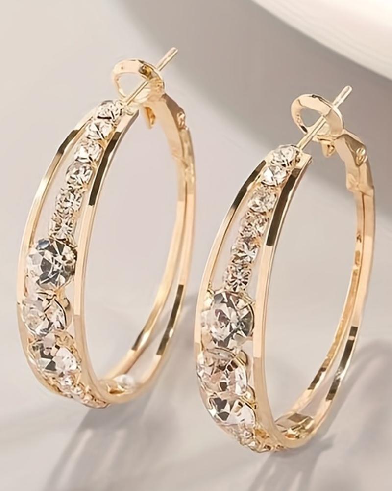 1Pair Exquisite Rhinestone Decor Large Circle Hoop Earrings, Earrings, chicme - Women's Fashion Online
