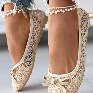 Hollow Embroidery Bowknot Front Work Loafers, Slip-on, chicme - Women's Fashion Online