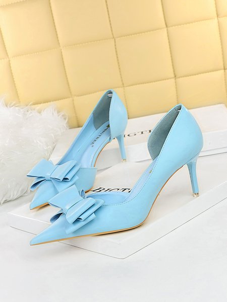 Women Bowknot Side Cutout Stiletto Heel D'orsay Pumps, Heels, color:Blue|size:40, Stylewe