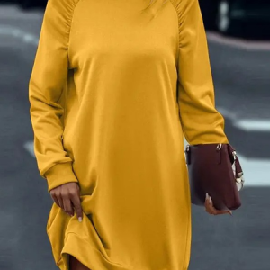 Women Plain Crew Neck Long Sleeve Comfy Casual Midi Dress, Dresses, color:Yellow|size:5XL, Noracora