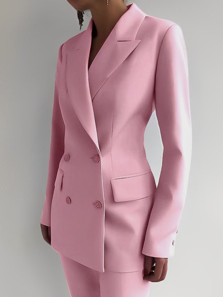 Regular Fit Elegant Lapel Collar Plain Blazer, Blazers, color:Pink|size:XS, Stylewe