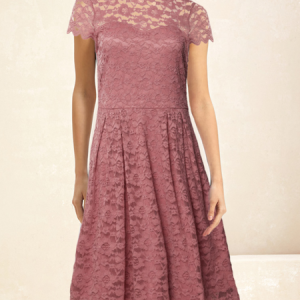 Women Plain Crew Neck Short Sleeve Comfy Casual Lace Short Dress, Dresses, color:Pink|size:XXL, Noracora