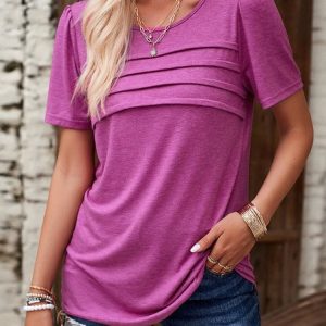 Women Plain Crew Neck Casual Short Sleeve T-shirt, Tees & T-shirts, Roselinlin - Online Catalog