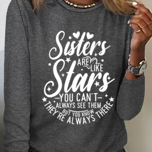Funny Sisters Text Letters Casual Long Sleeve Shirt, Long sleeves, Lilicloth.com