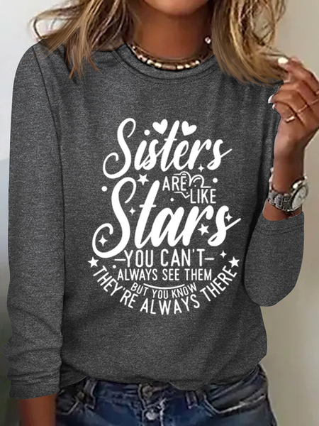 Funny Sisters Text Letters Casual Long Sleeve Shirt, Long sleeves, Lilicloth.com