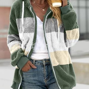 Color Block Casual Teddy Jacket, Jackets& Coats, Lilicloth.com