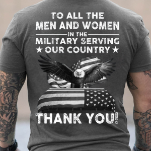 Cotton To All The Men And Women In The Military Serving Our Country Thank You Text Letters Casual T-Shirt, T-shirts, Lilicloth.com