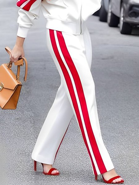 Urban Regular Fit Color Block Fashion Pants, Pants, color:White|size:XXL, Stylewe