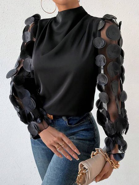 Urban Regular Fit Plain Half Turtleneck Shirt, Blouses and Shirts, color:Black|size:XXL, Stylewe