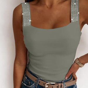 Rhinestone Embellished Cami Tank Top, Tanks & Crop Tops, chicme - Women's Fashion Online