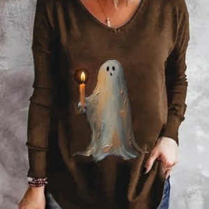 Spooky Halloween Graphic T-Shirt Creepy Goth Horror Tee, T-Shirts, color:Deep Khaki|size:XXL, JustFashionNow