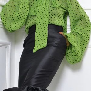 Polka Dots Loose Elegant Long Sleeve Blouse, Blouses and Shirts, color:Green|size:XXL, Stylewe
