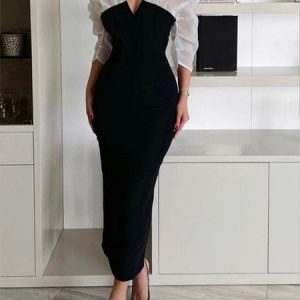 Elegant Regular Fit Split Joint Plain Prom Dress, Maxi Dresses, color:Black|size:XXL, Stylewe