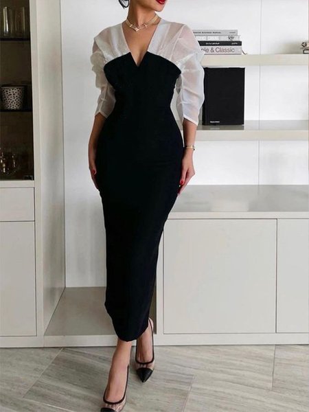 Elegant Regular Fit Split Joint Plain Prom Dress, Maxi Dresses, color:Black|size:XXL, Stylewe