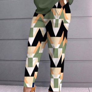 Regular Fit Casual Geometric  Print Fashion Pants, Pants, color:Green|size:XXL, Stylewe