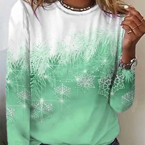 Casual Christmas Long sleeve T-Shirt, JustFashionNow T-Shirts, color:Green|size:3XL,
