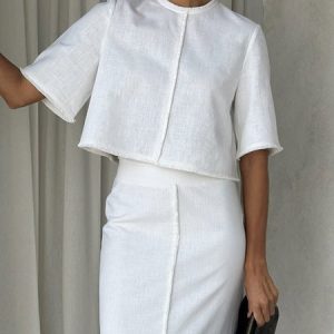 Regular Fit Plain Casual Crew Neck Shirt, Blouses and Shirts, color:White|size:XXL, Stylewe