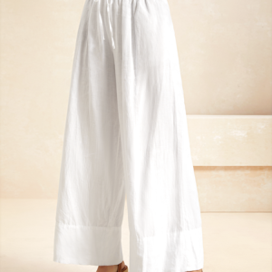 Casual Linen Plain Long Elastic Band Pants, Pants, color:White|size:XXL, Noracora