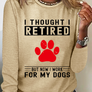 Women's Dog Long Sleeve Blouse_ Spring/Fall Crew Neck Daily Simple Top, JustFashionNow Shirts, color:Khaki|size:3XL,