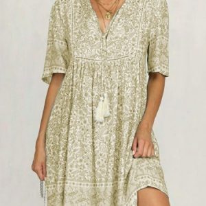 Women's Half Sleeve Cotton-Blend Dress, Dresses, color:Yellow|size:3XL, Noracora