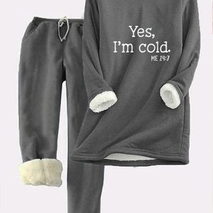 Fluff/Granular Fleece Fabric Casual Text Letters Zipper Two-Piece Set, Suits, Roselinlin - Online Catalog