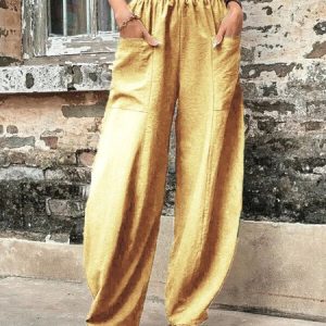 Casual Plain Long Pant, Pants, color:Khaki|size:5XL, Noracora