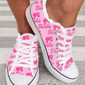 Barbie Figure Letter Raw Hem Lace-up Sneakers, Sneakers, chicme - Women's Fashion Online