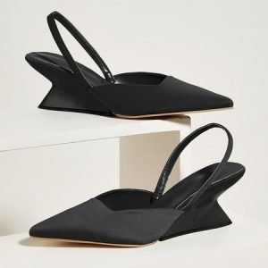 Women Minimalist Pointed Toe Wedge Sandals, Sandals, color:Black|size:40, Stylewe
