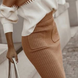 Tight Urban Midi Plain Skirt, Skirts, color:Brown|size:XXL, Stylewe