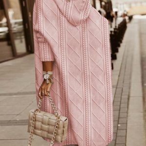 Cable Textured Hooded Longline Coat, Jackets & Coats, chicme - Women's Fashion Online