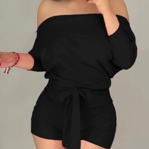 Batwing Sleeve Off Shoulder Tied Detail Romper, Rompers, chicme - Women's Fashion Online