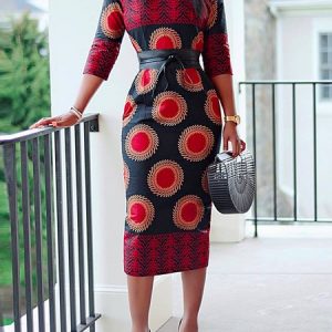 Crew Neck Regular Fit Urban Abstract Graphic Midi Dress With Belt, Midi Dresses, color:As Picture|size:XXL, Stylewe